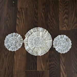 Victorian Mantle Table Centerpiece Trio Tiered Lace Rounds Romance Elegance